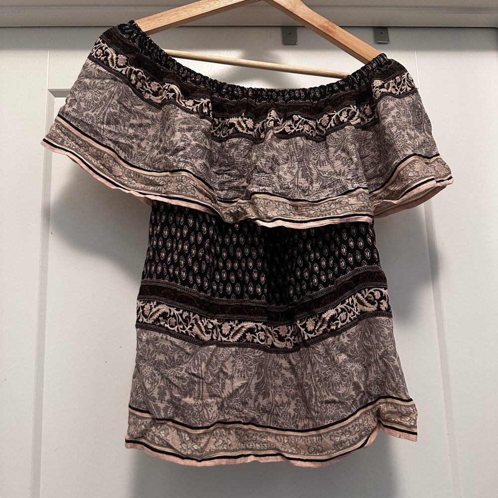 🤎 Brown, Tan, and Black MISS SELFRIDGE Off The Shoulder Top - Size 6